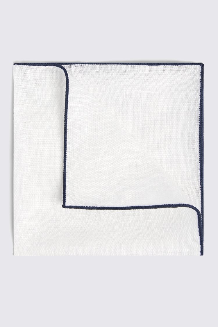 White Linen Pocket Square With Navy Border Buy Online at Moss