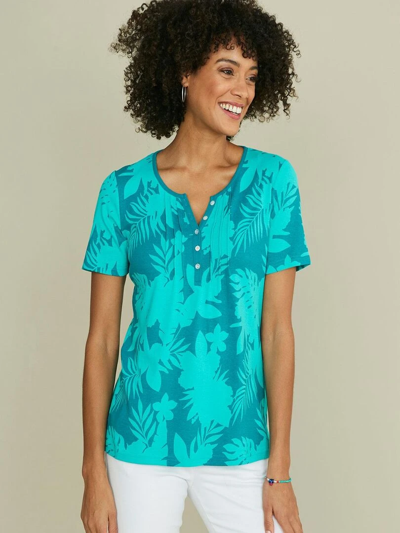 Blouse crêpe fleurie Damart Vert