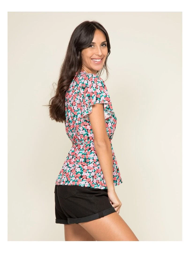 Top fluide motifs FUSHIA Rose