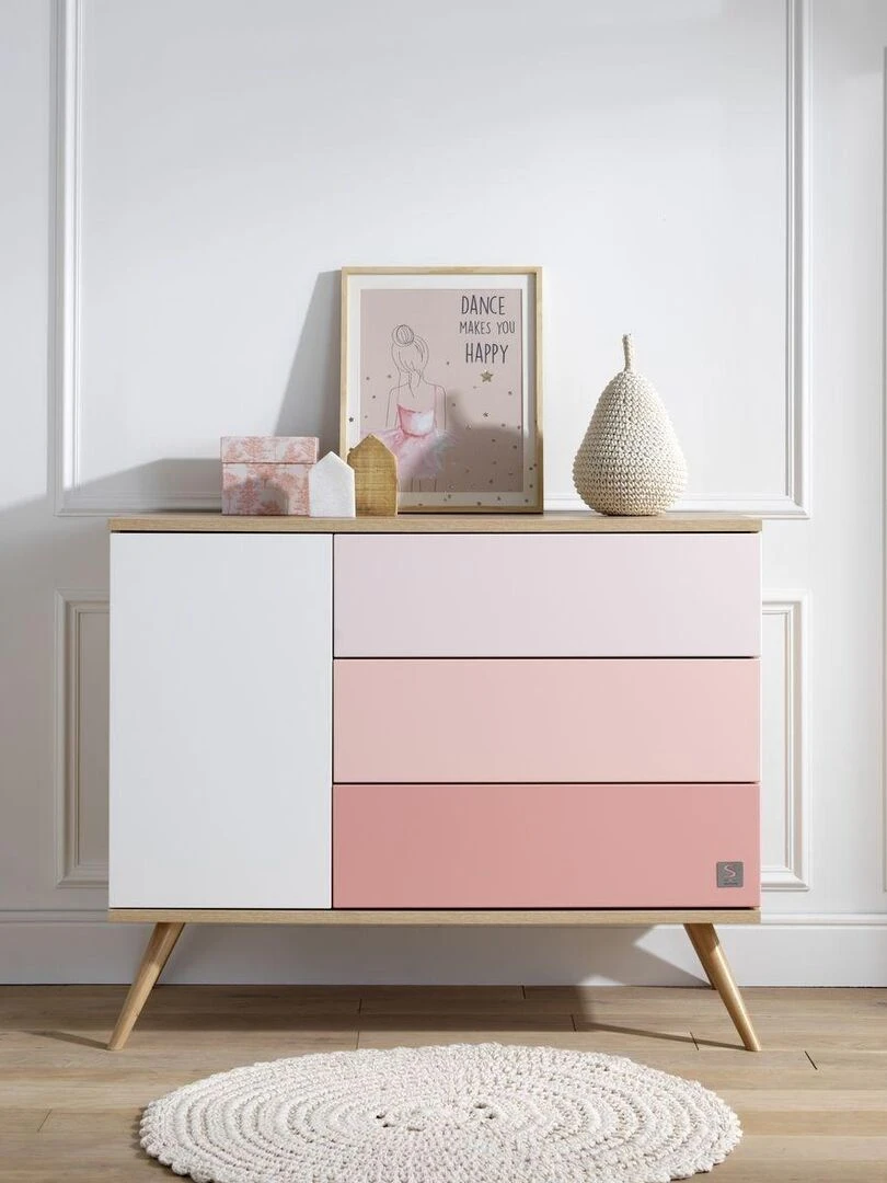 Commode 1 porte 3 tiroirs en bois   SAUTHON   Blanc Rose