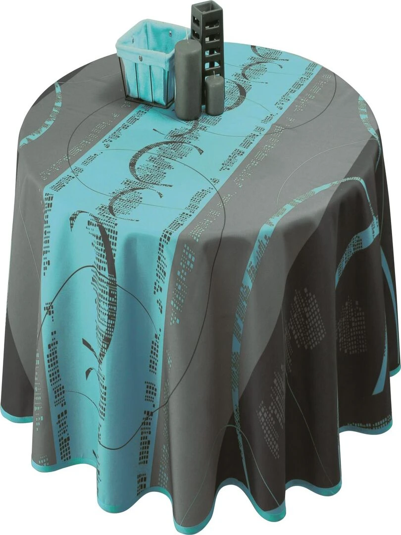 Nappe Anti taches Astrid Turquoise   Ronde 160 cm   Gris Bleu
