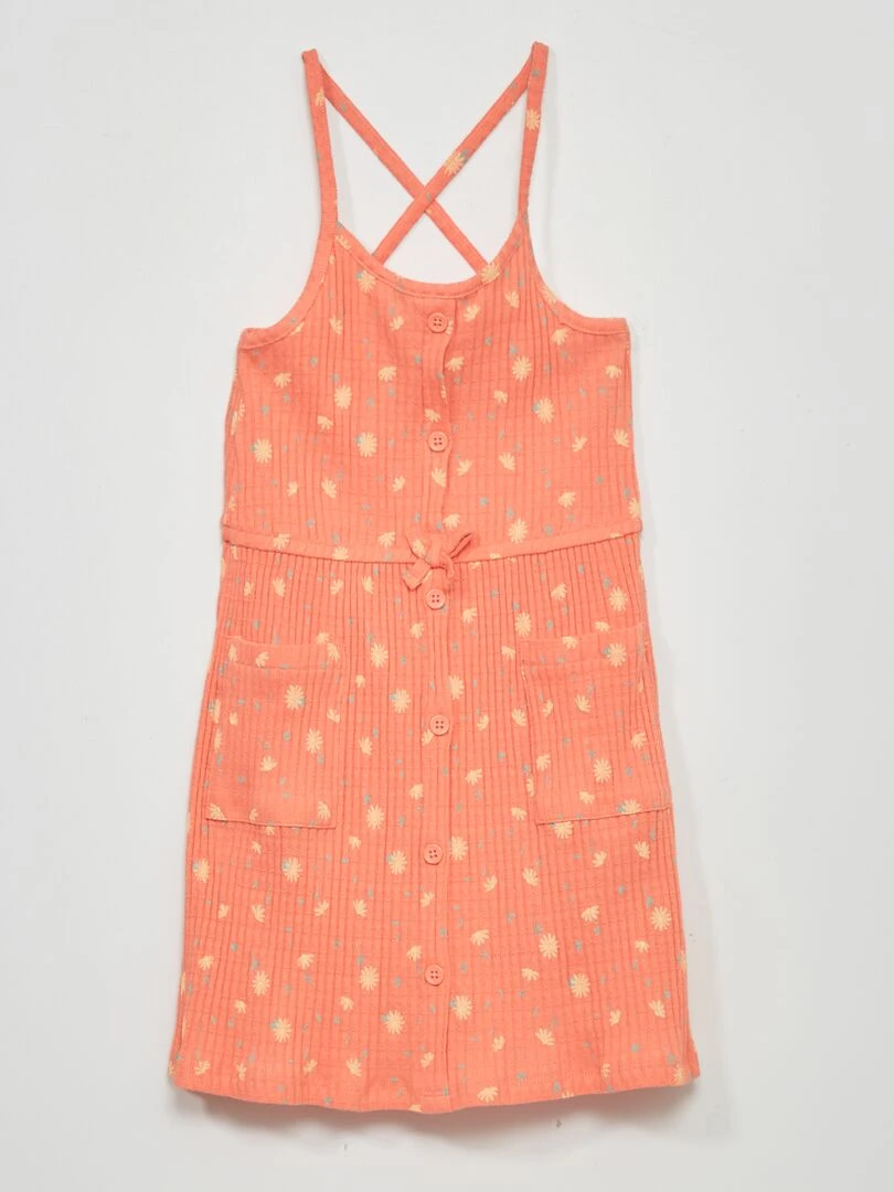 Robe salopette maille côtelée Orange/rose