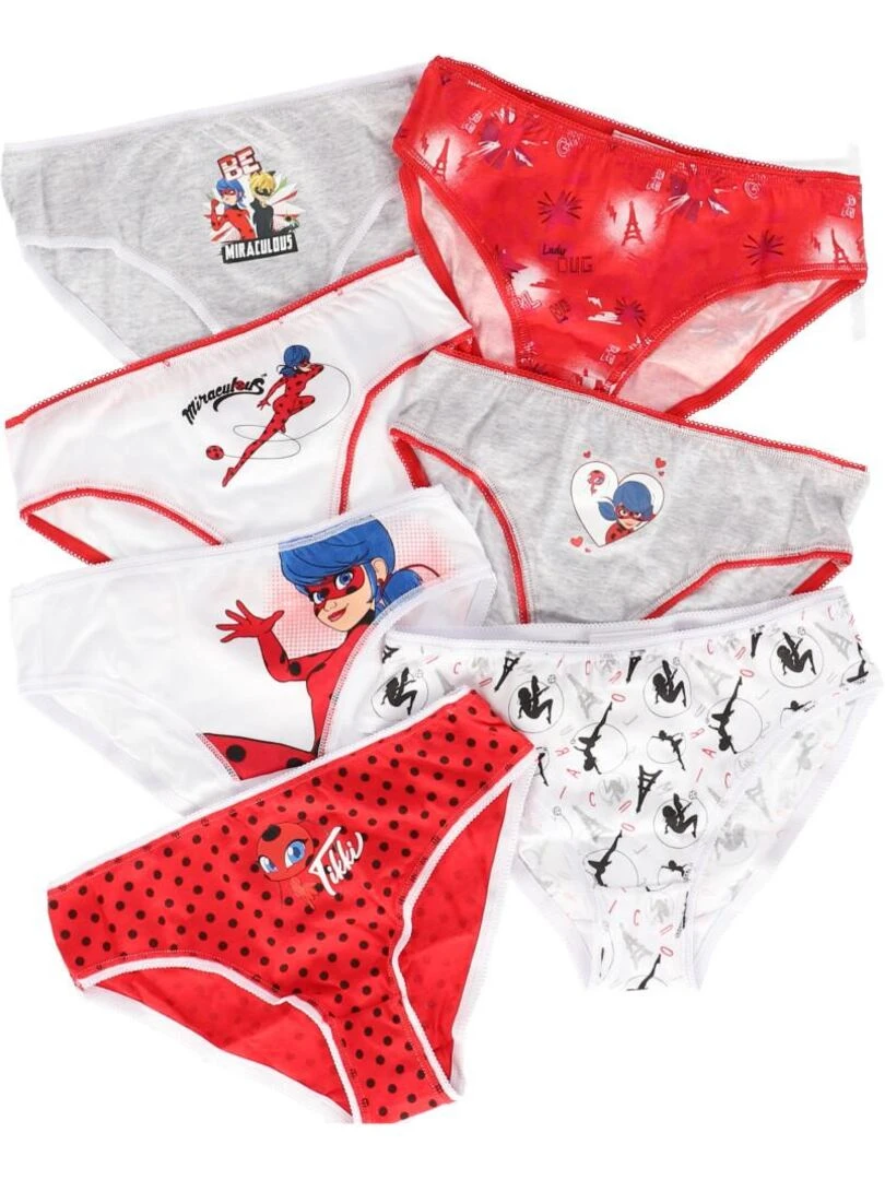 Lot de 7 culottes Ladybug Miraculous 4/5 ans Fille 100% Coton Rouge