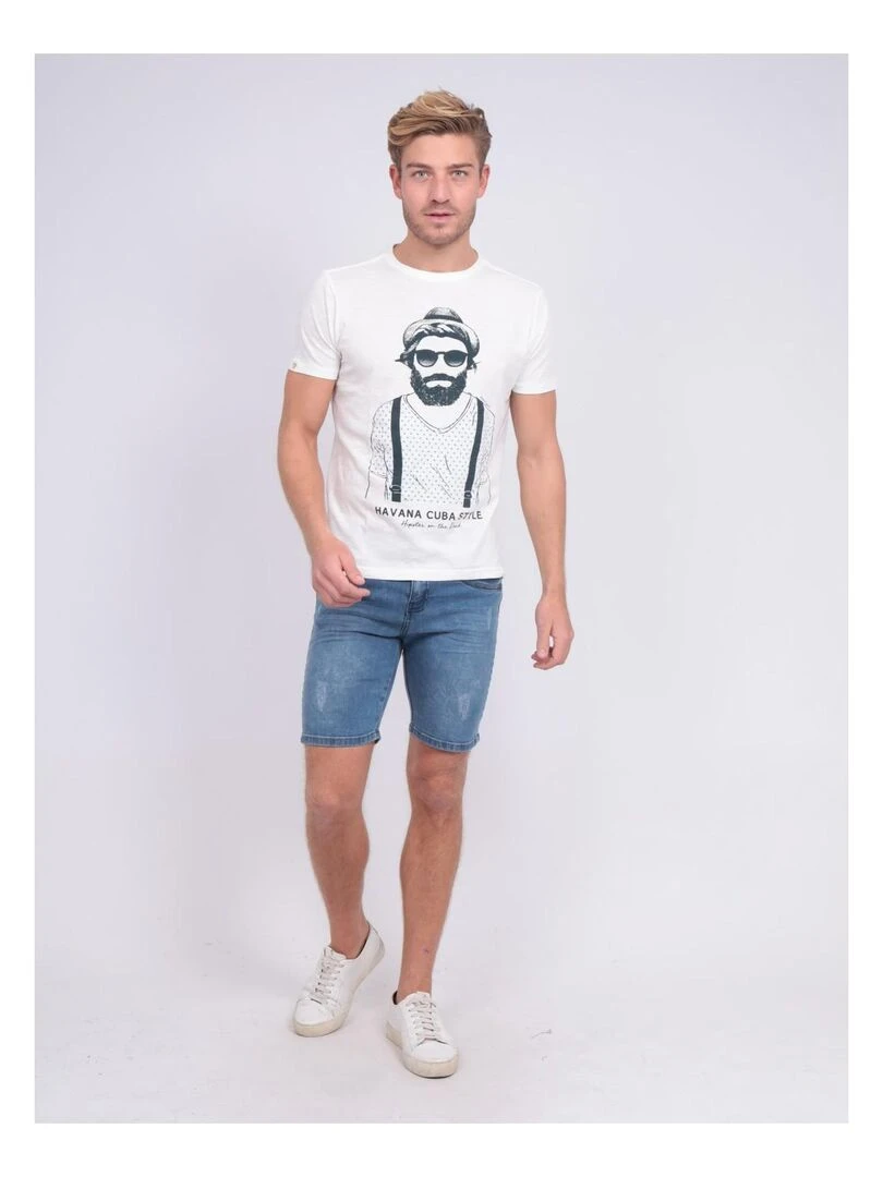 T shirt col rond pur coton NALTOX   Ecru