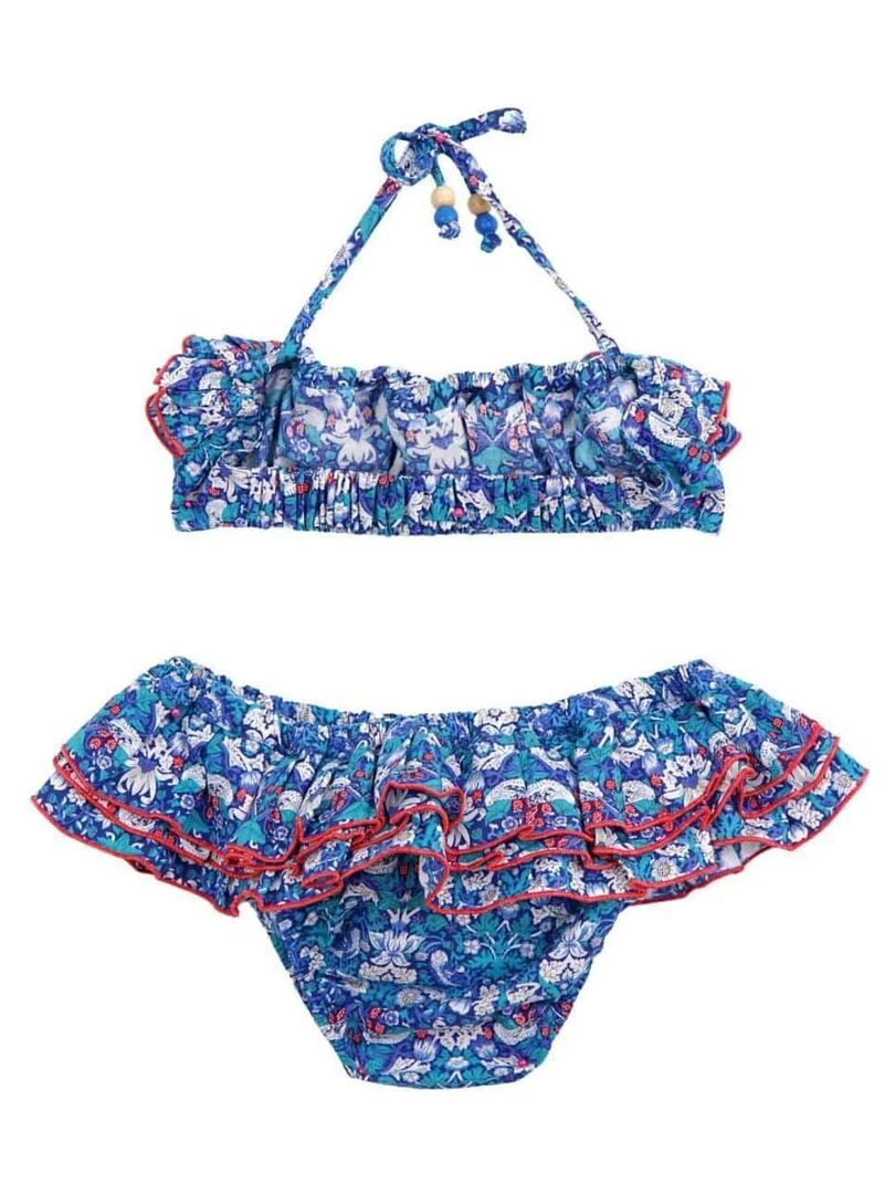 Maillot de Bain 2 Pièces Fille  Fleuri Liberty Bleu/Rouge  SWAN   'LA FAUTE A VOLTAIRE'   Bleu