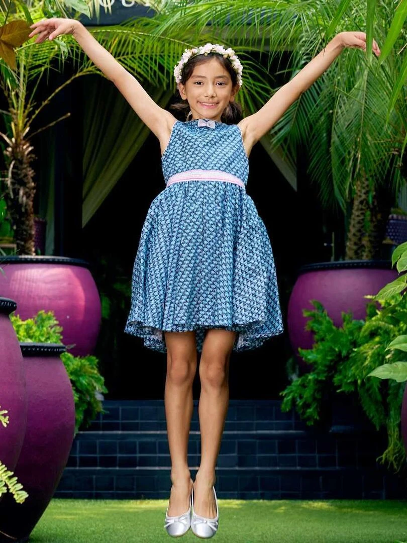 Robe Cérémonie Palmiers Bleu Marine HEPBURN 'LA FAUTE A VOLTAIRE' Bleu
