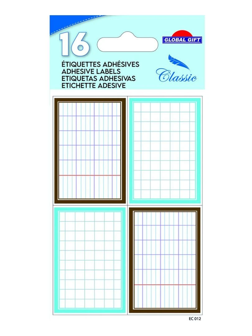 16 étiquettes adhésives scolaires Rectangles effet cahier bleu et marron N/A