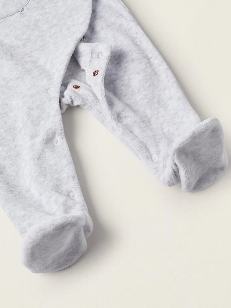 Grenouillère en velours avec oreilles pour nouveau né 'Hippopotame'  EARLY BLOOM   Gris clair