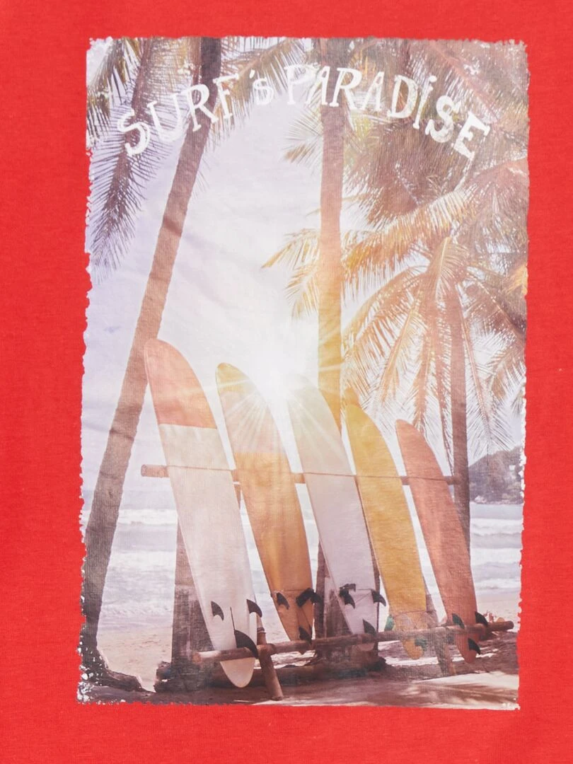 T shirt à col rond avec imprimé Rouge