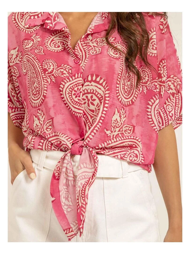 Chemise manches courtes motifs OPILINA   Rose fushia