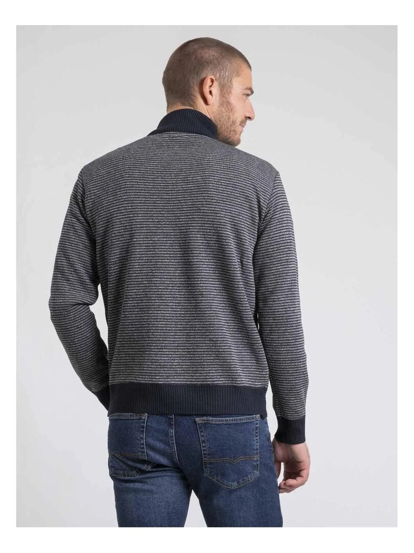 Pull col montant zippé rayures LIMEROU Bleu marine