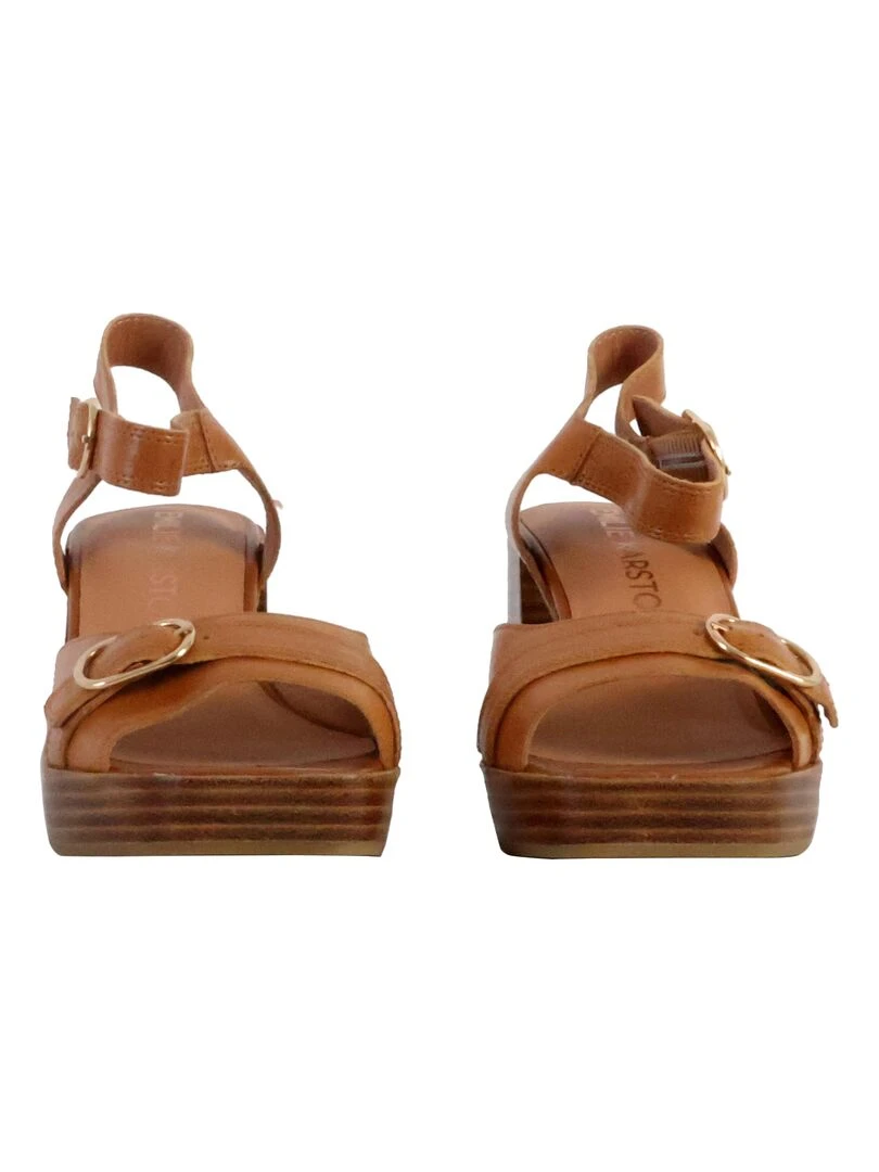 Sandale à Talon Cuir Emilie Karston Rose   Marron