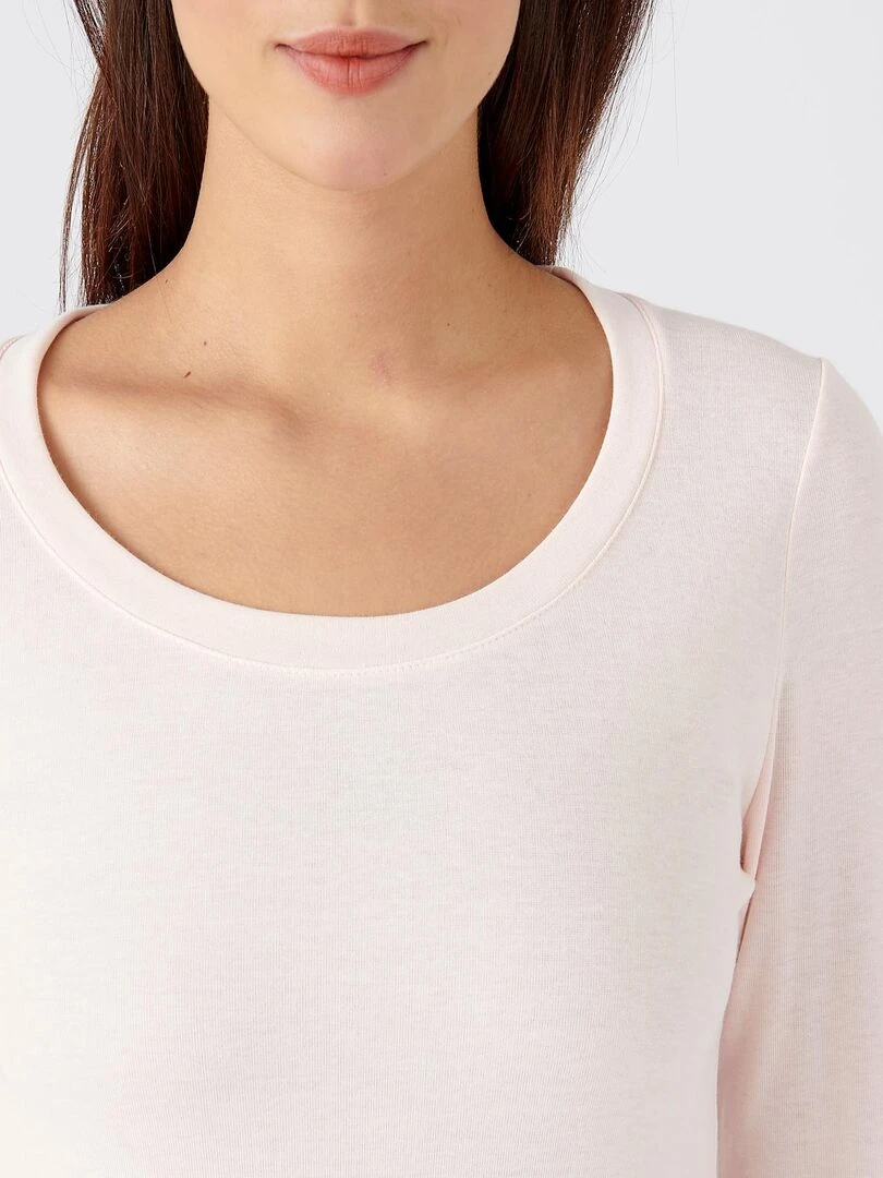 T shirt fine côte Thermolactyl Sensitive  encolure dégagée   Damart   Rose pâle