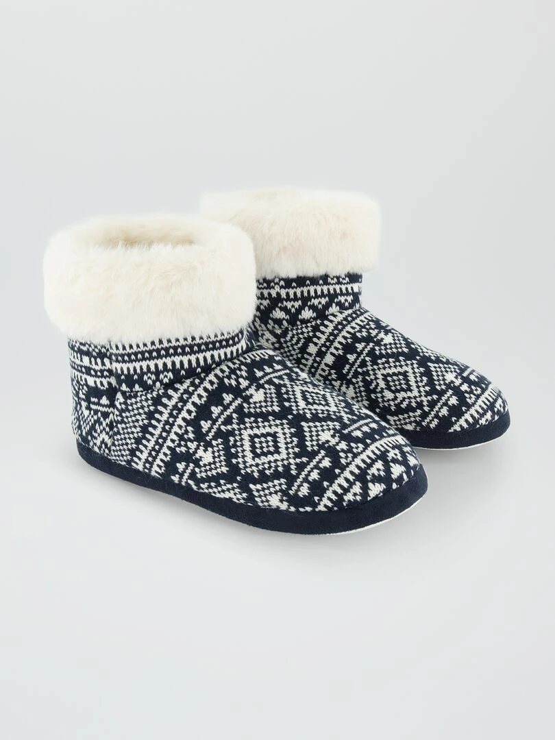 Chaussons bottines fourrées de Noël Marine