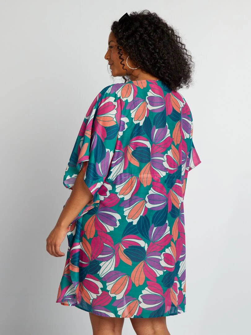 Robe de plage ouverte imprimé maxi fleurs   Vert