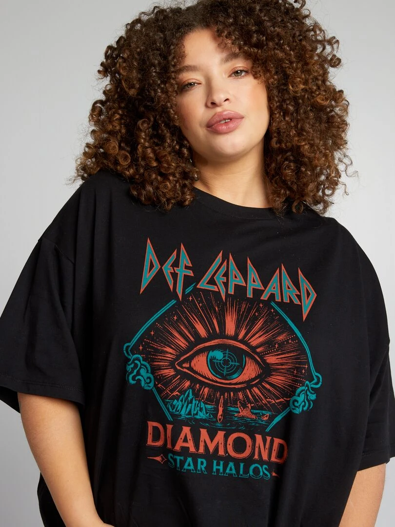 T shirt 'Def Leppard' à col rond   noir