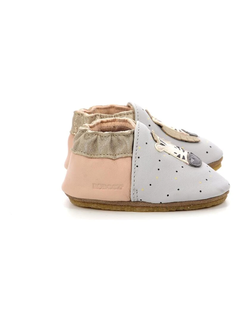 Chaussons Cuir Cute Zebra Crp Gris