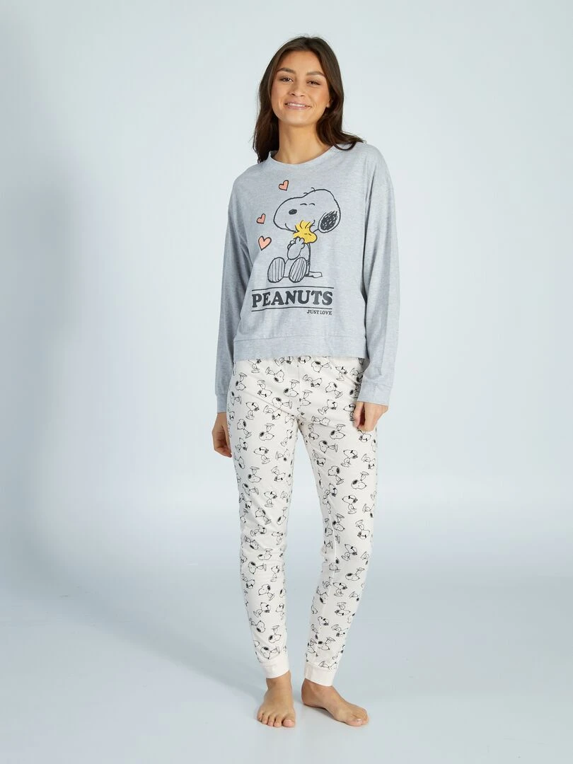 Pyjama long 'Snoopy' 2 pièces Gris/rose