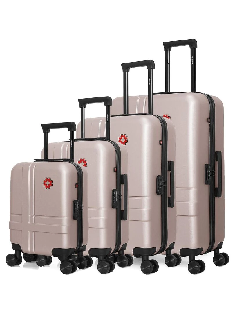 Set de 4 Valises Rigides Grand Format Taille Moyenne Valise Cabine et Vanity USTER M Rose