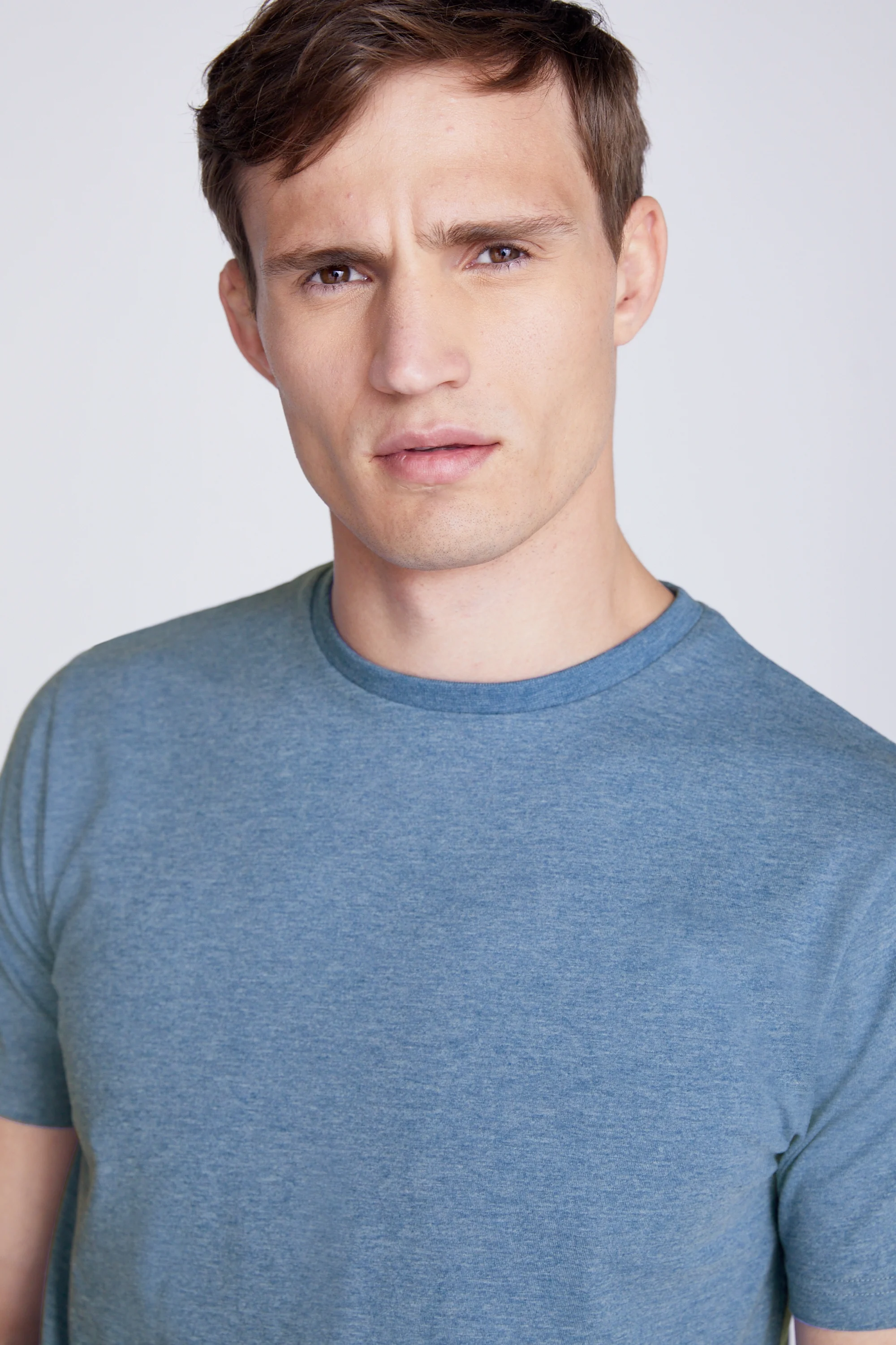 Sky Blue Melange Crew Neck T-Shirt   Buy Online at Moss