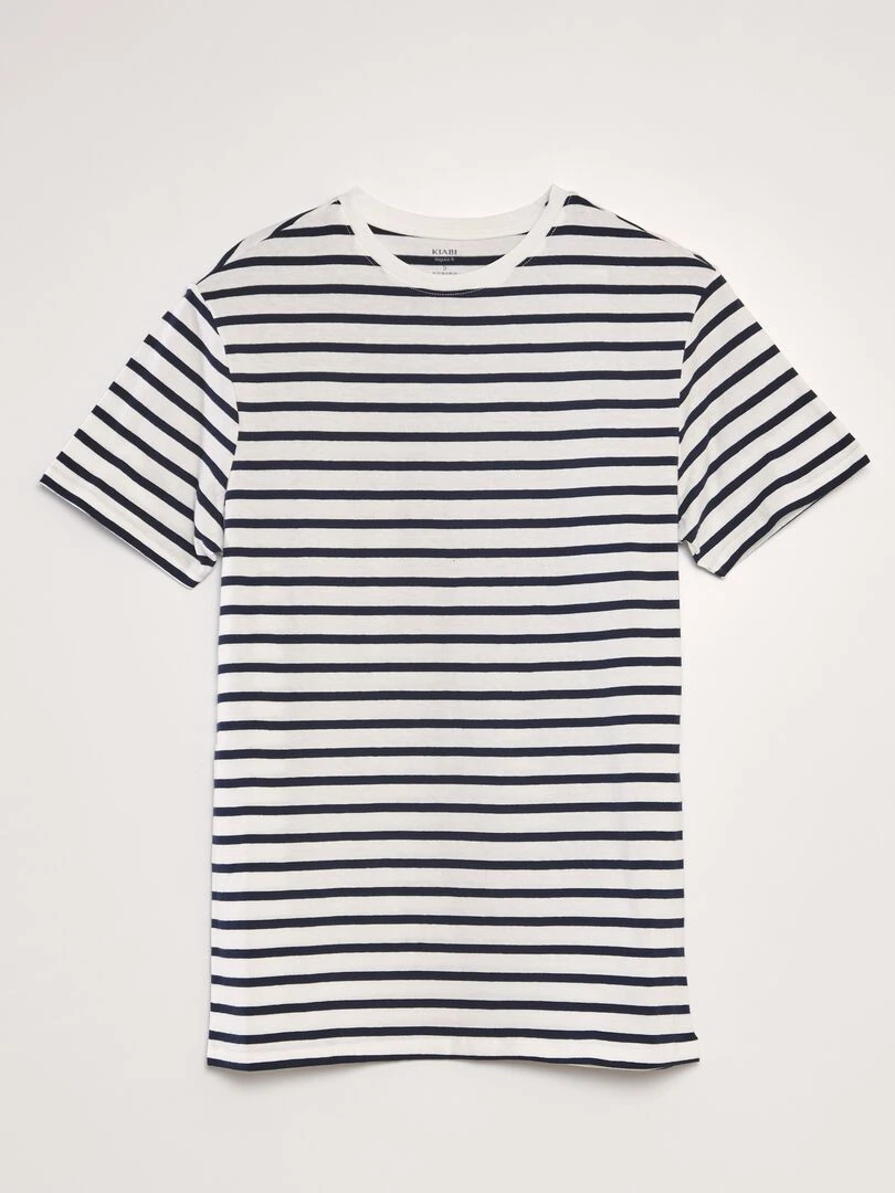 T shirt marinière en coton Blanc/bleu