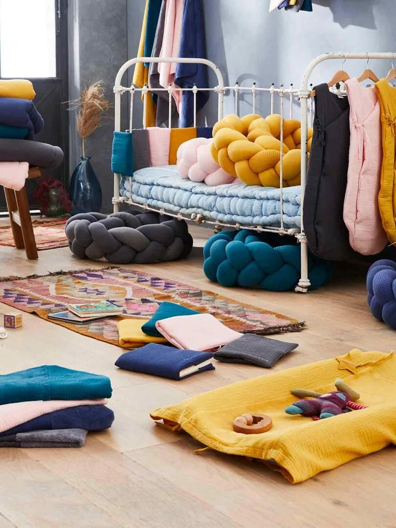 Housse pour matelas à langer en gaze de coton   Gris