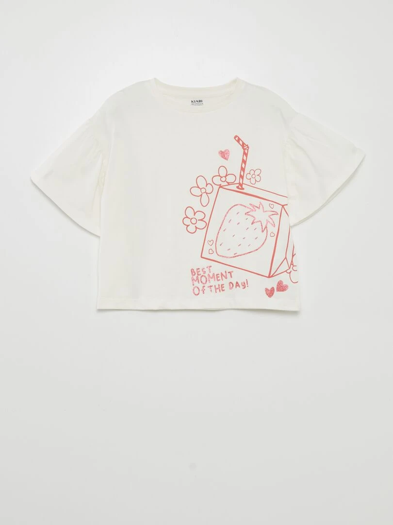 T shirt imprimé 'fruits' manches courtes Blanc