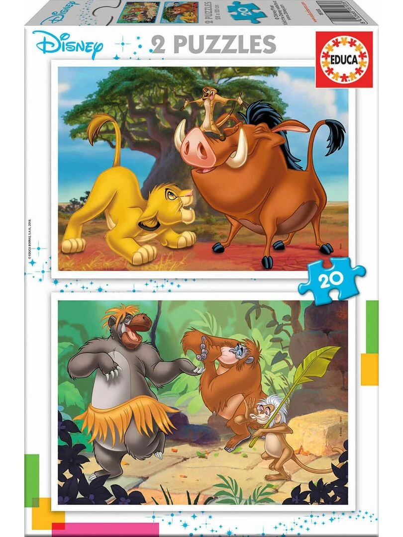 Puzzle 2 x 20 pièces : Animaux Disney : Le Roi Lion et Le Livre de la jungle N/A