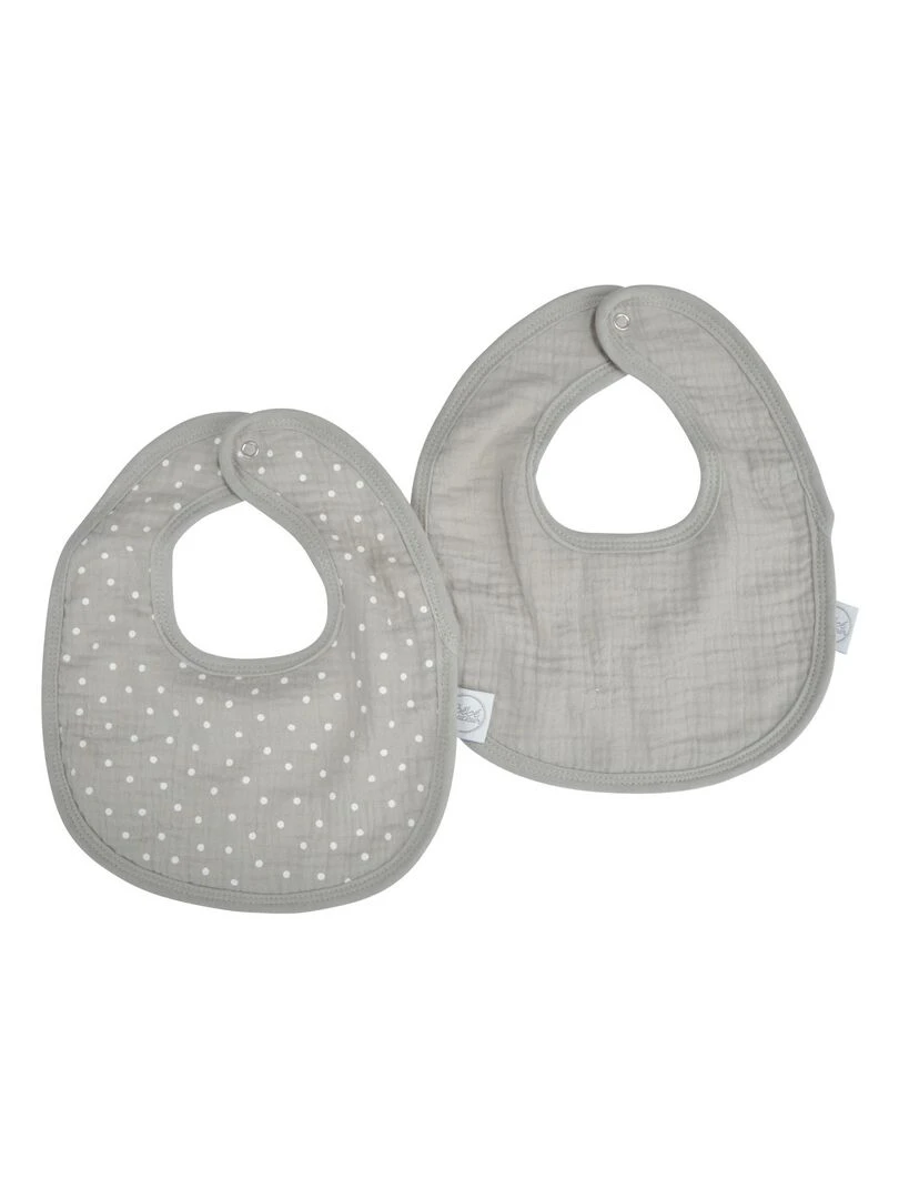 Lot de deux Bavoirs bebe en gaze de coton Gris