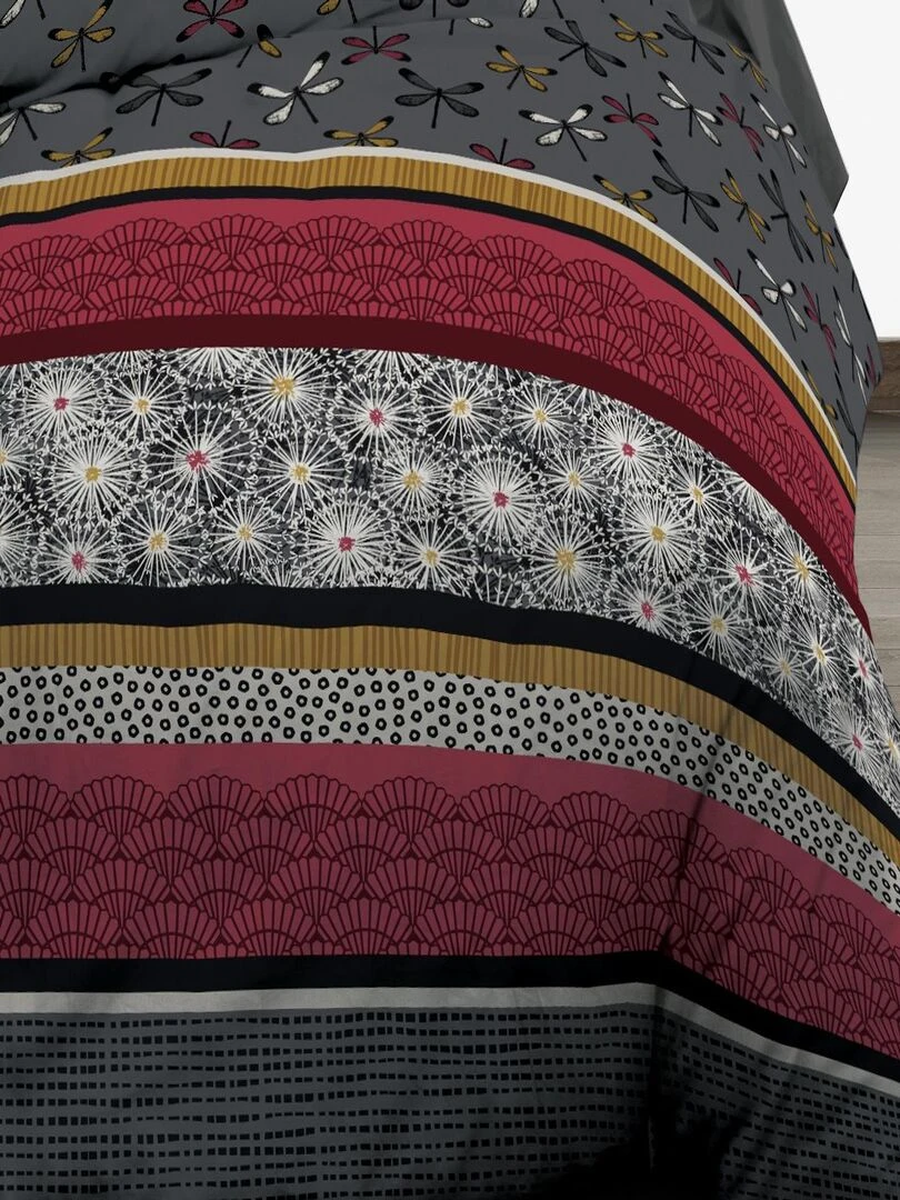 Parure Drap plat + drap housse 140x190 + 2 T   Pur coton 57 fils   Loretta   Rouge