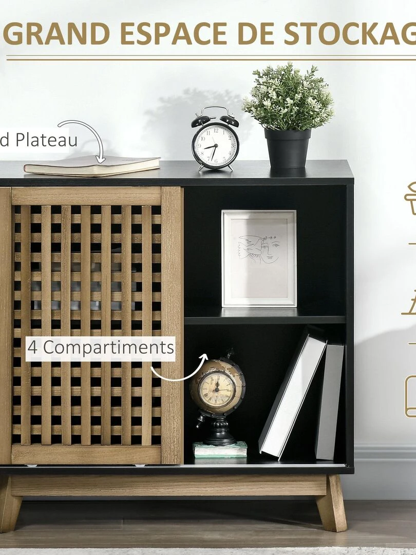Meuble buffet de rangement avec portes coulissantes   Marron