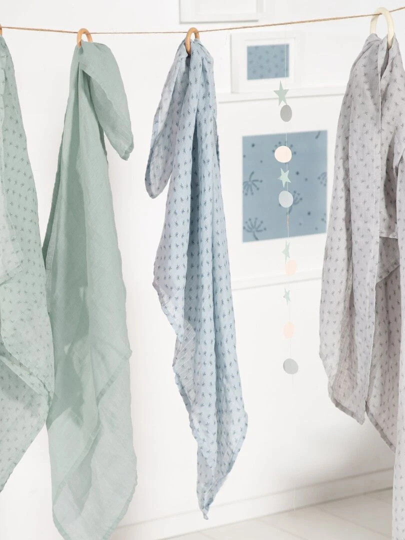 ROBA Lot 2 Serviettes d'Allaitement 'Lil Planet' 120 x120 Coton Bio OEKOTEX Vert