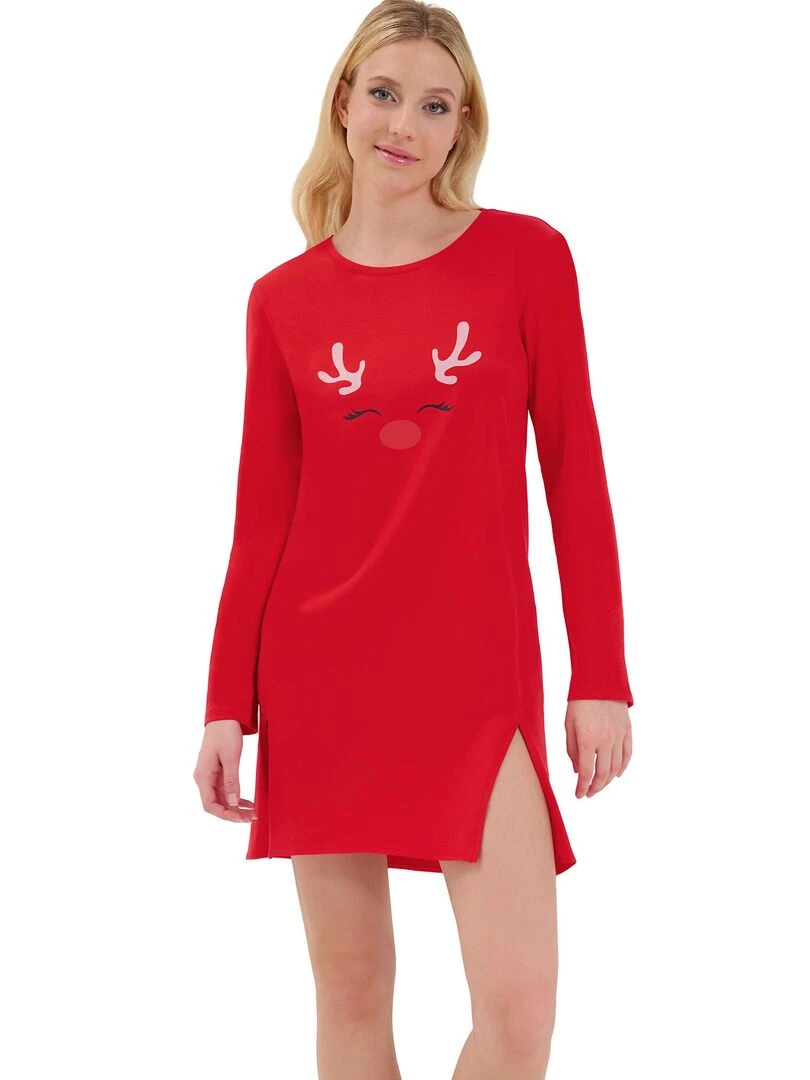 Chemise de nuit manches longues Holiday Rouge