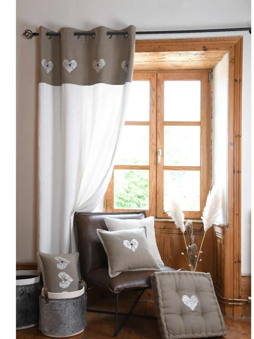 Rideau avec parement en feutre brodé   Taupe