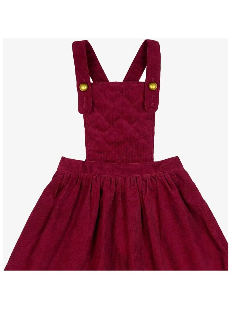 Robe Salopette Fille  Velours Bdx  ECOLIÈRE   'LA FAUTE A VOLTAIRE'   Rouge