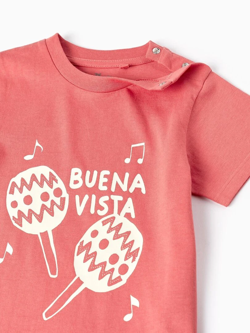 T Shirt De Coton Pour Bébé Garçon 'Maracas' manches courtes   Rose