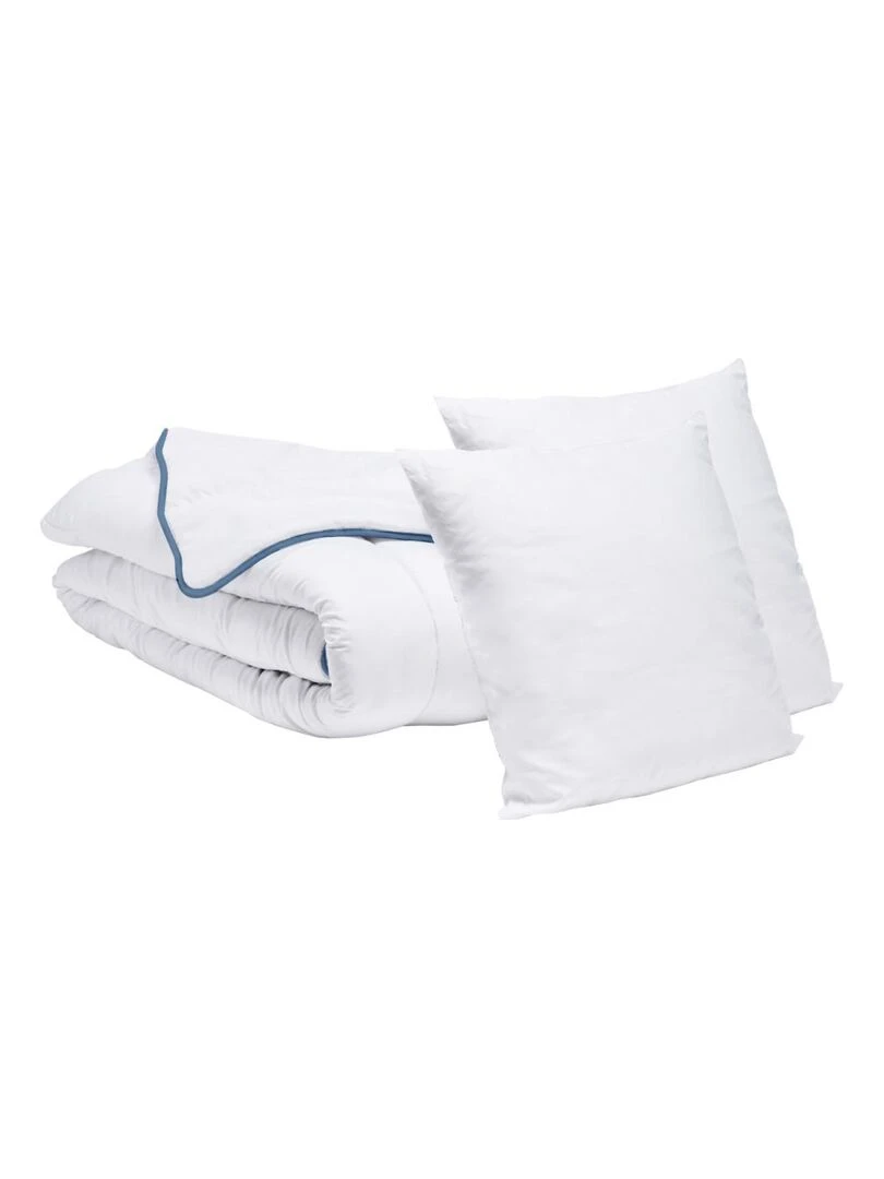Bleu Câlin Pack couette tempérée + oreiller Blanc