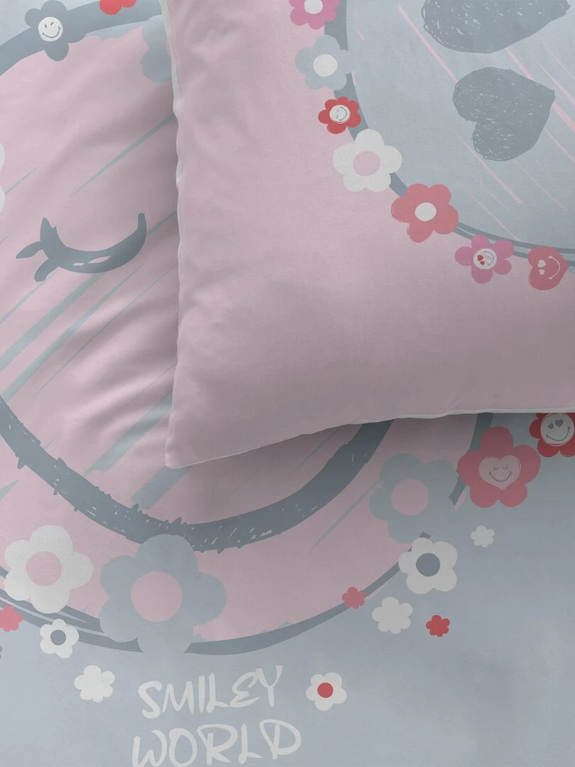 Parure de lit imprimée 100% coton  SMILEY WORLD SUMMER FUN   Gris Rose
