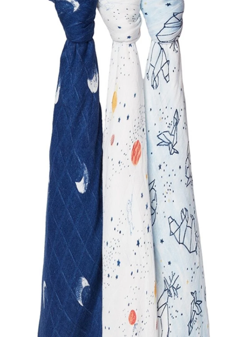 Lot de 3 maxi langes Silky Soft Stargaze (120 x 120 cm) Bleu