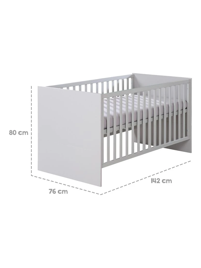 ROBA Lit Bébé Évolutif Lea en Bois   Convertible En Lit Junior   Hauteur Réglable   Gris Clair   Gris