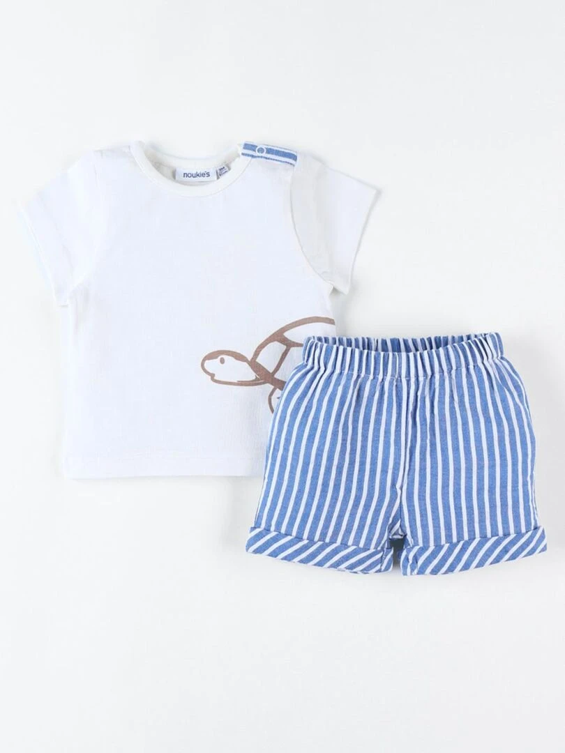 Set t shirt tortue + short rayé  écru/bleu   Noukie's   Bleu