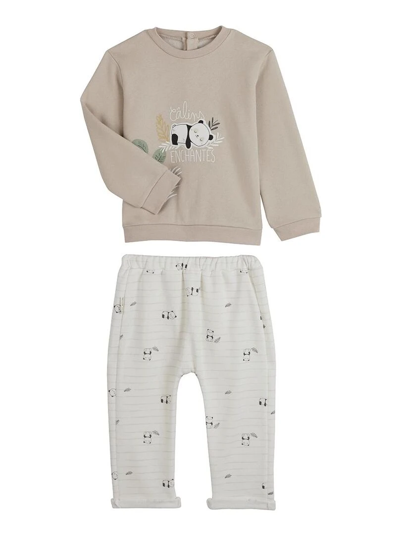 Ensemble sweat et pantalon bébé mixte en molleton Mini Panda Beige sable