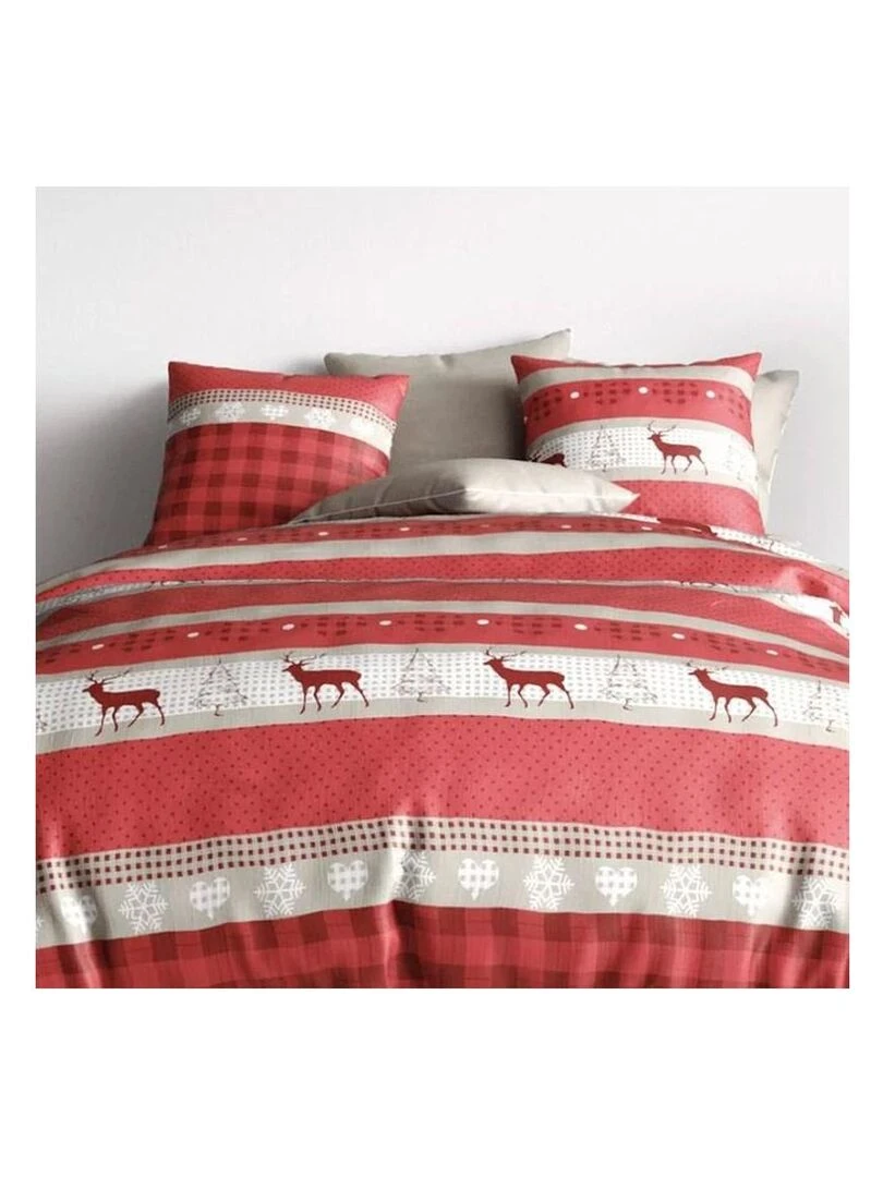 Housse de couette  Cerf gris + taie(s) coton 57 fils   Rose