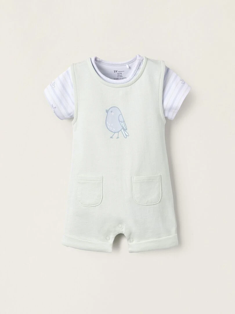 Body + Combi short en Coton pour Nouveau Né 'Bird' Blanc