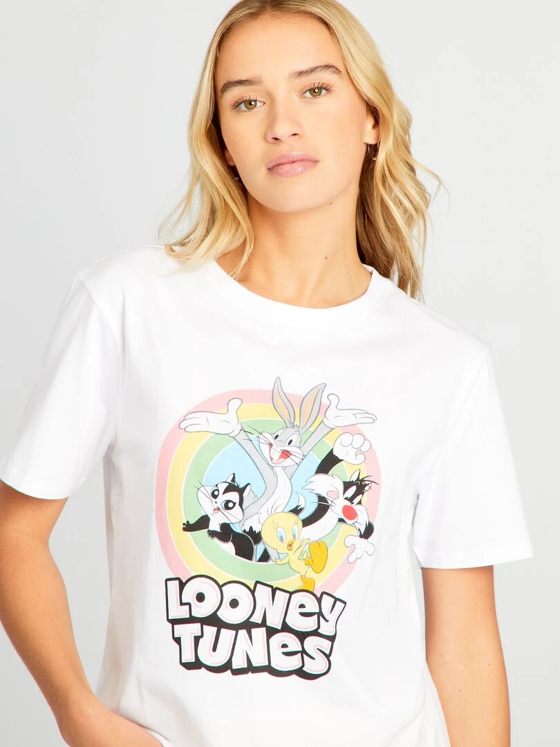 Pyjama court imprimé 'Looney' Tunes' 2 pièces blanc/jaune