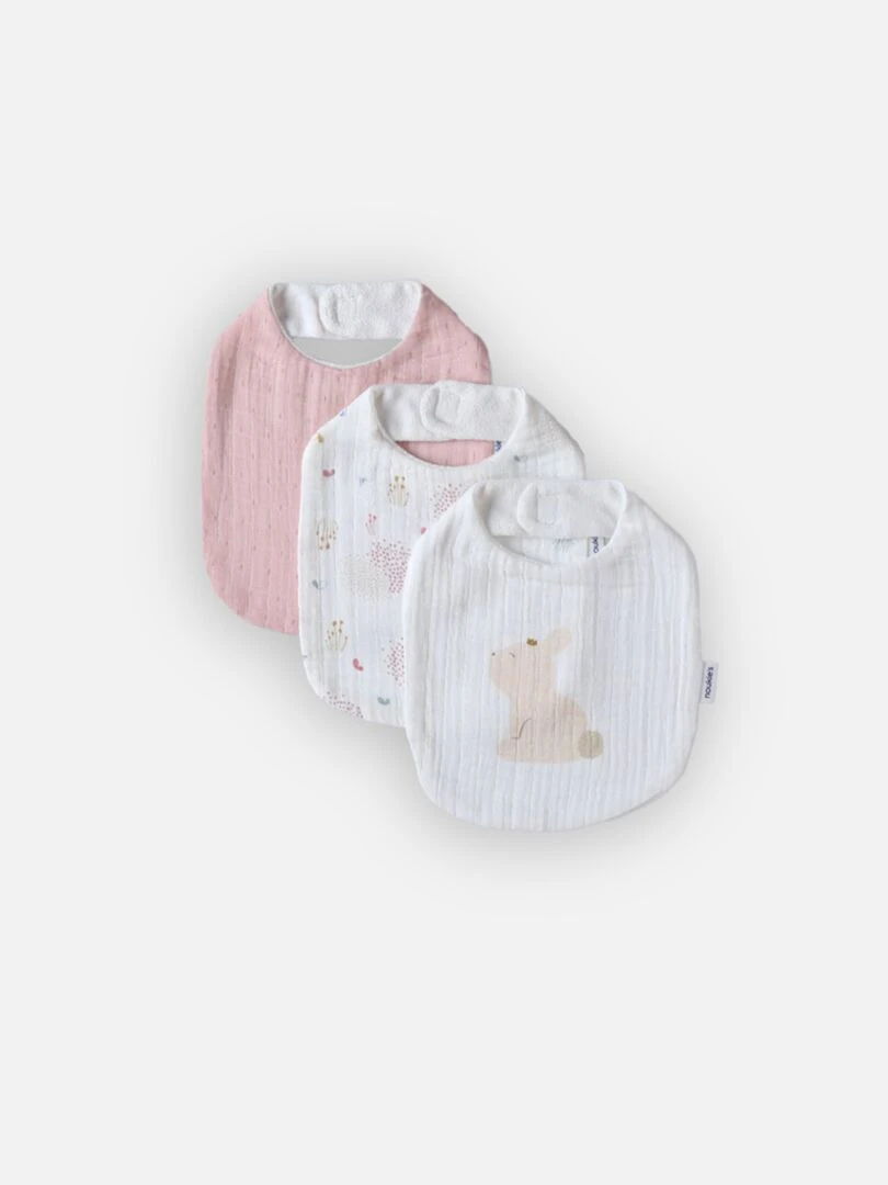 Lot De 3 Bavoirs En Mousseline De Coton Bio Lina Et Joy   Bleu