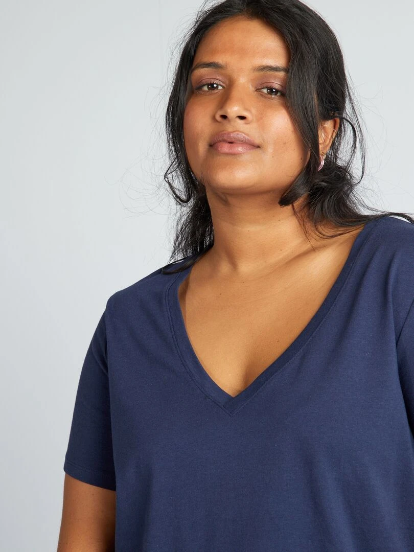 T shirt en jersey à col V   bleu noir