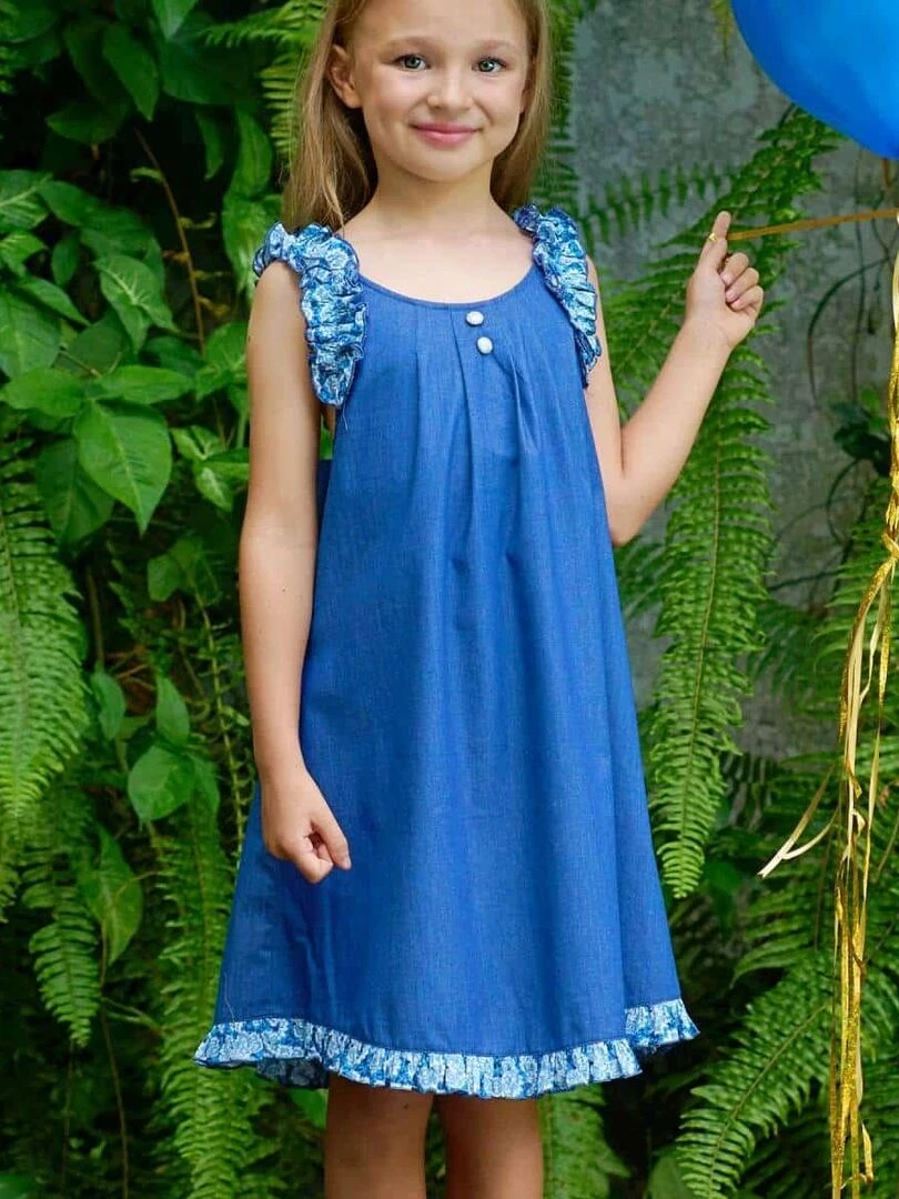Robe Cérémonie Fleurie e Fille Noeud Amovible ANAIS La Faute à Voltaire Bleu