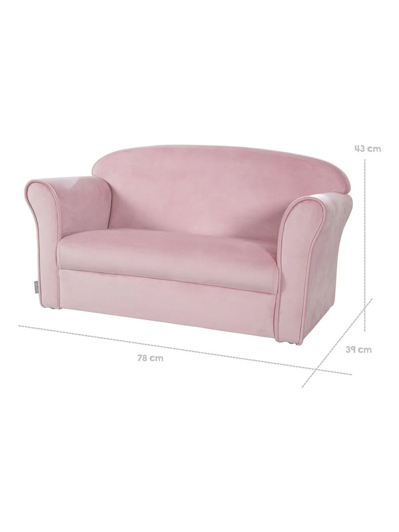 ROBA Canapé Enfant en Velours "Lil Sofa"   2 Places   Fauteuil avec Accoudoirs pour Filles   Rose   Rose