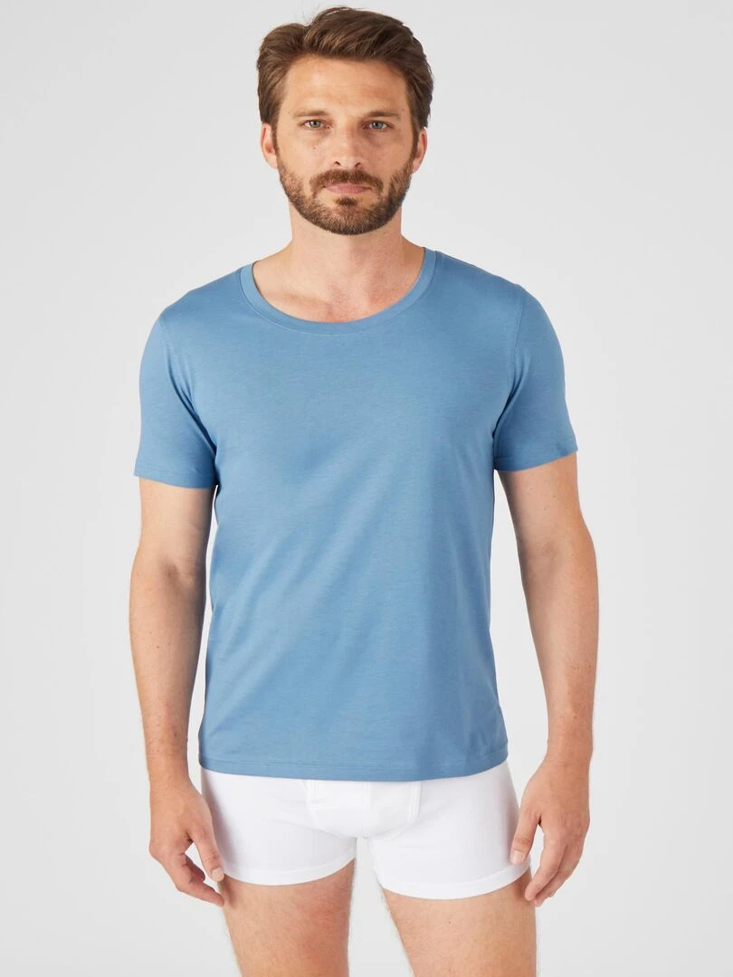 Tee shirt manches courtes en pur coton pima Damart Bleu